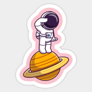 Astronaut Standing On Planet Cartoon Sticker